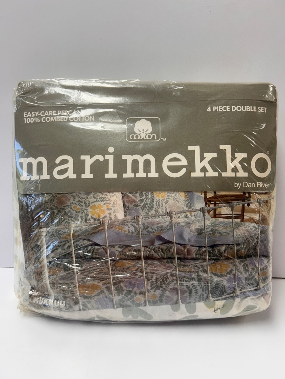 New Vintage Marimekko Dan River Kukkuu Pattern Full Double Percale Sheet Set NOS